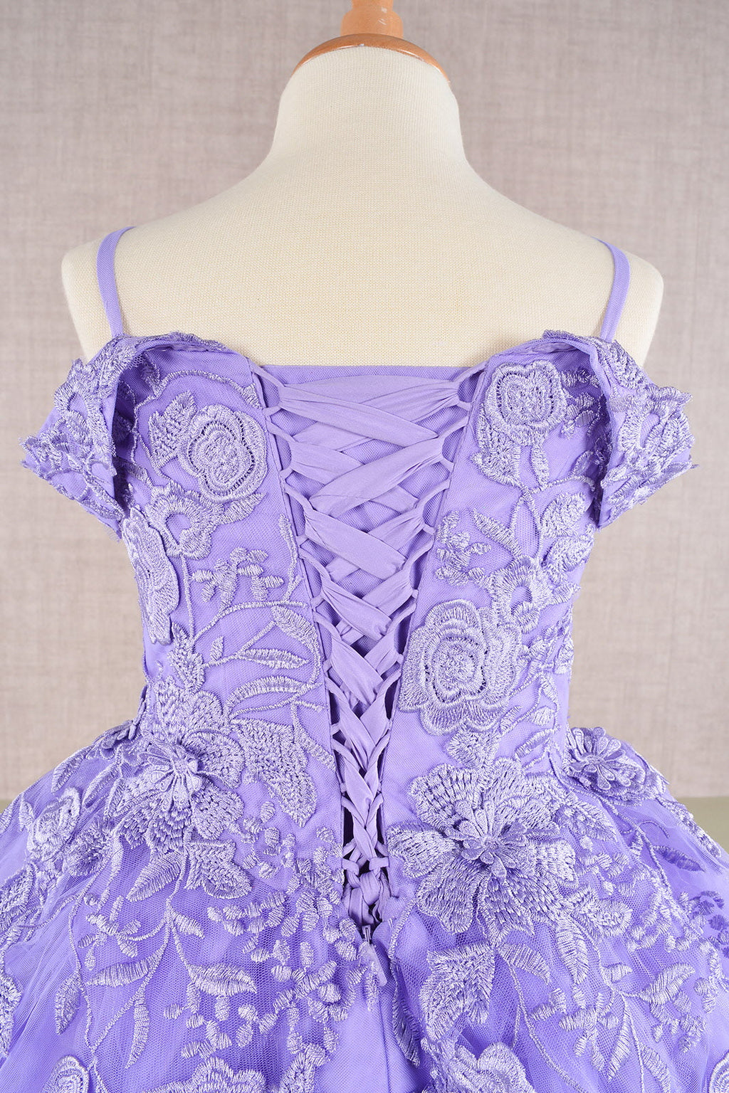 Floral Embroidery Embellished Cut-Away Shoulder Kids Dress