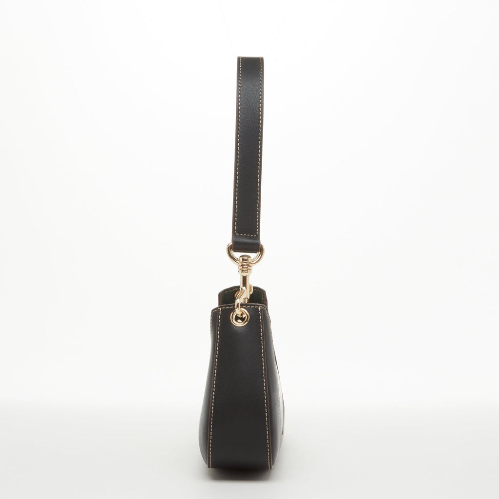 Leather Baguette Bag East West Black Purse