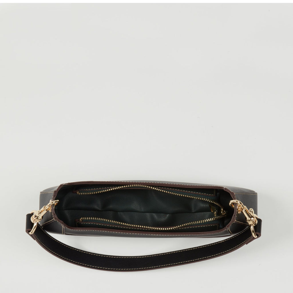 Leather Baguette Bag East West Black Purse