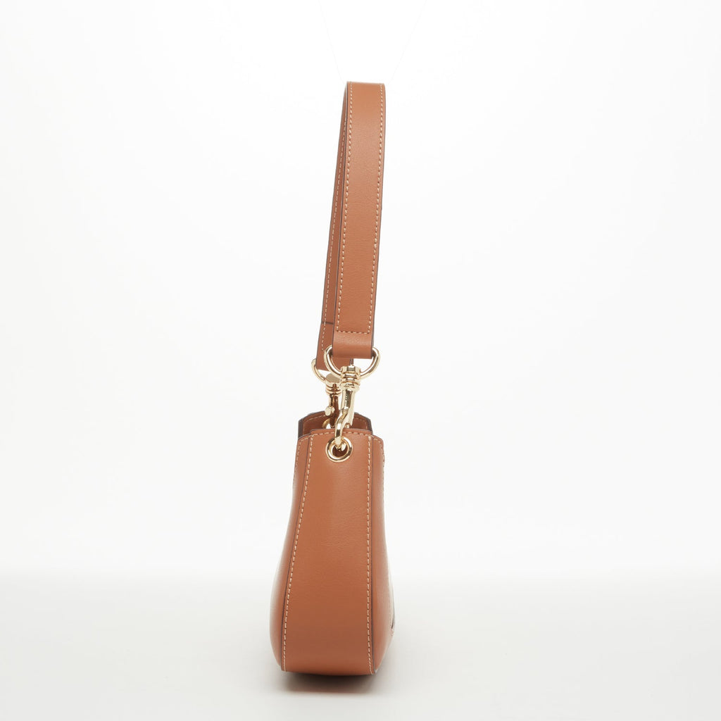 Leather Baguette Bag East West Brown Purse