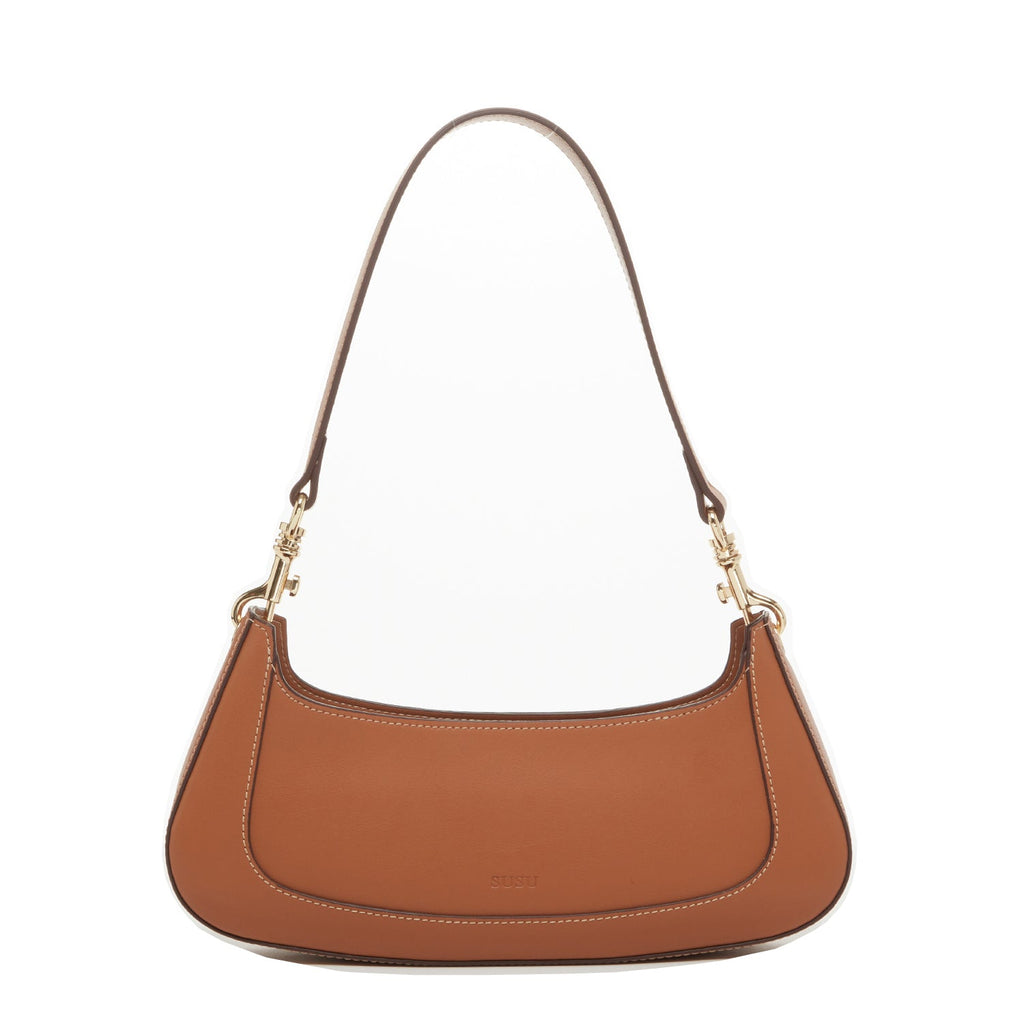 Leather Baguette Bag East West Brown Purse