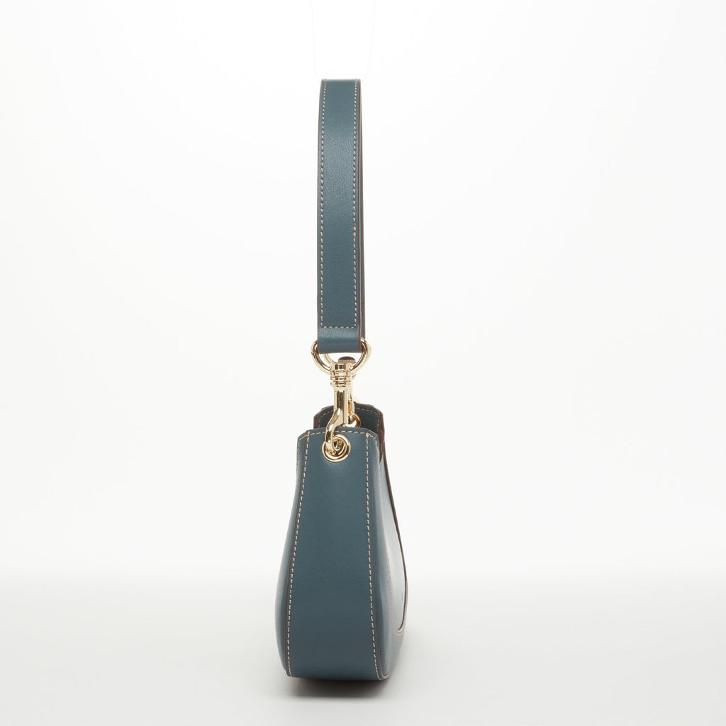 Leather Baguette Bag East West Handbag Blue